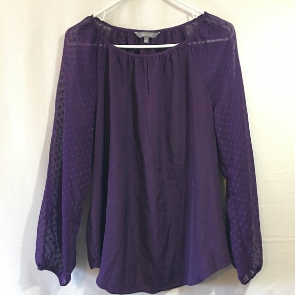 Daisy Fuentes Sheer Sleeve Purple Top - Picture 1 of 4